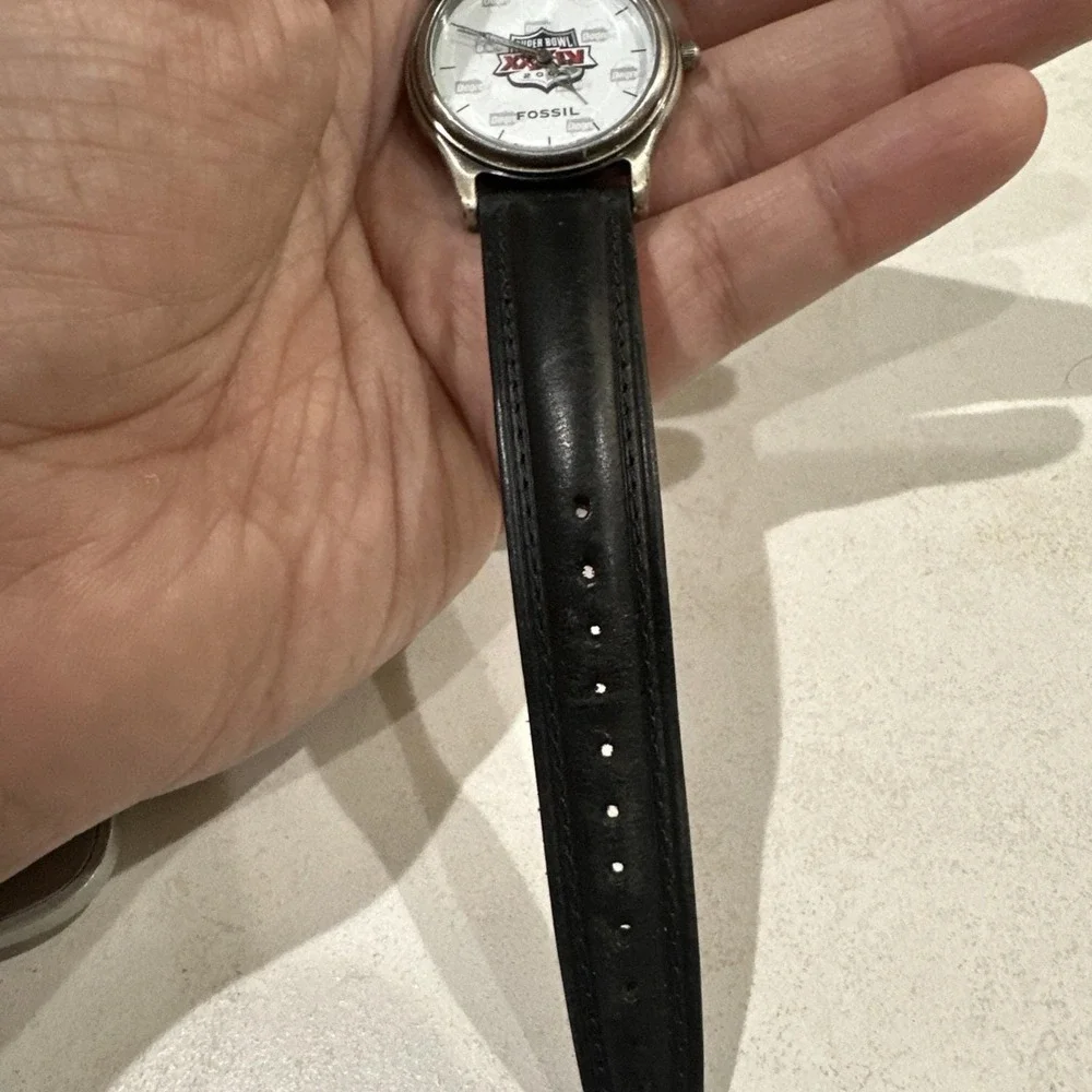 Working Vtg Fossil Super Bowl XXXIV Mens Watch 2000 Limited Edition 33mm Fit 7.5